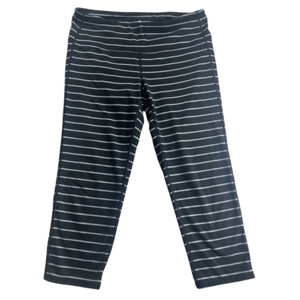 Athleta Capri Cropped Black & Gray Striped Leggings Activewear Womens Medium